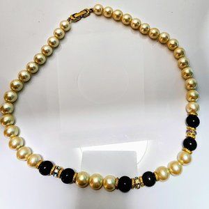 Vintage 1980's Champagne Gold & Noir Pearl Necklace